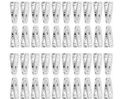 Wasknijpers - 40 Stuks - RVS - Kledinghaken - Fotoknijpers - Kaartknijpers - Handdoekhaken - Knijper - Handdoekklem - wasknijper - strandhanddoek Klem - klemmen met 1 cm openen - 5 cm - Zilver