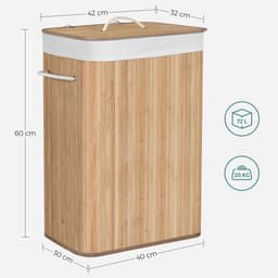 uJOY Wasmand - 72 liter - Uitneembare en wasbare waszak - Bamboe ontwerp - Handige draaggrepen - Opvouwbaar - Stevige constructie — thumbnail 3
