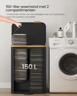 SONGMICS Wasmand met deksel, 150 liter, 2 vakken, bamboe frame — thumbnail 5