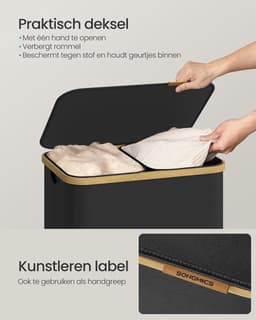 SONGMICS Wasmand met deksel, 150 liter, 2 vakken, bamboe frame — thumbnail 4