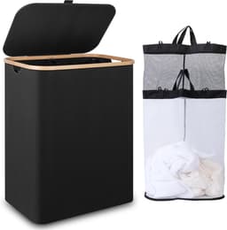 Ploutos® Wasmand 2 Vakken - Wasmand - Wassorteerder - Zwart - 57cm x 37cm x 70cm — thumbnail 2