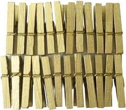 Mini Wasknijpers - Kleine Knijpers Hout - Decoratie Kaartjes - Goudkleurig Metaal - 3 cm - Goud — thumbnail 2