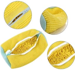 2 Schoenwaszak - wasbak - waszak schoenen - waszakjes met rits - Cilindrische waszak - Vormvaste waszak - Herbruikbaar - Met ritssluiting en ophanglus - 39 x 19 cm - Geel - Stof — thumbnail 5