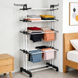 PIPIPOXER- Wasrek Inklapbaar-Droogrek-Staand Droogrek -Uitschuifbare Droogtoren – 4 Verdiepingen – 75 meter Drooglengte- Ruimtebesparend Wasrek -Wastoren Staand- Droogrek op Wielen - Zwart-wit — thumbnail 3