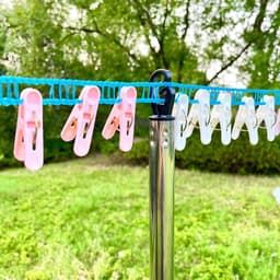 Waslijnpaal Set - Waslijnsteun Kledinglijn - Buiten Wassen - Verstelbare Stok - 10 meter lijn - Zilver — thumbnail 2