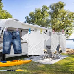 Campingwaslijn - met 12 kleurrijke clips - Reiswaslijn - Waslijndraad - draagbaar - Duurzaam - antislip - Ook zonder boren - Voor buiten kamperen, wasdrogen,reizen - zwart — thumbnail 2