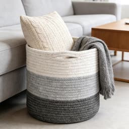 gevlochten, opbergmand met handvatten, wasverzamelaar, handgemaakt, mand voor opbergen van dekens, speelgoed, knuffels, kleding, driekleurig — thumbnail 3