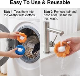 8 x dierenhaarverwijderaar wasmachine, herbruikbare pluisballen tegen dierenharen, wasballen voor hondenharen en kattenharen, haarvanger voor kleding (4 x oranje, 4 x blauw) — thumbnail 4