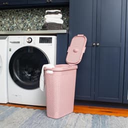Slanke Wasmand - Kledingmand Deksel - Opbergen Kleding - Geventileerde Constructie - 40 Liter Capaciteit - Roze — thumbnail 3