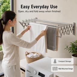 SnelShoppen - Opvouwbare Kleding Airer Wandmontage Uitschuifbare Kleding Droogrek met 7 Stangen voor Balkon Wasruimte Badkamer Kledingdroger — thumbnail 5