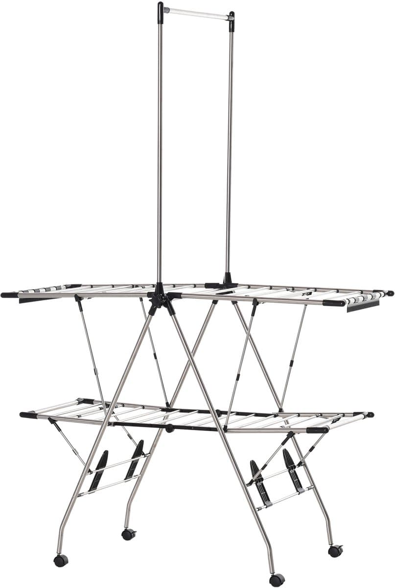 Opvouwbaar droogrek met wieltjes, groot droogoppervlak, roestvrij staal, 138,5 x 63 x 208 cm — afbeelding 1