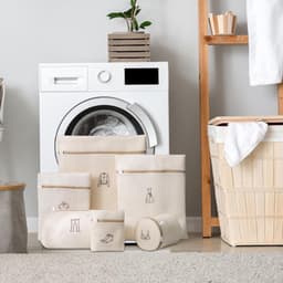 Wasmachine waszakken - waszak - Wasmachine Zakken Set - 6 Stuks - Met Borduur-iconen - Beige Mesh Waszakken - voor Fijne Was - Bescherming Kleding - Lingeriezakjes - Duurzaam Polyester — thumbnail 2