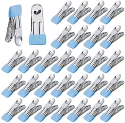 QTTVBTNA -Wasknijpers - Set van 30 - Roestvrijstalen Knijpers - Blauw, roestvrij, waterbestendig, windbestendig - Sterke veer, antislip rubberen coating - Multifunctioneel voor kleding, handdoeken, snacks en foto's - Voor thuis en reis — thumbnail 1