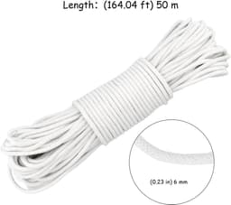 Katoenen Waslijn - Stevig Touw - Buiten Drogen - Scheurvast Gevlochten - 2x 50 Meter - Wit — thumbnail 3