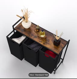 Wasmand 3 Vakken - Wassorteerder - Uitschuifbaar - Wasbox Metaal - 117L Inhoud - 90 x 33 x 70 cm - Zwart/Bruin — thumbnail 3