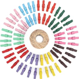 Houten Wasknijpers Set van 100 Stuks met 30 m Jute Touw voor Foto's en Creatieve Projecten — thumbnail 2