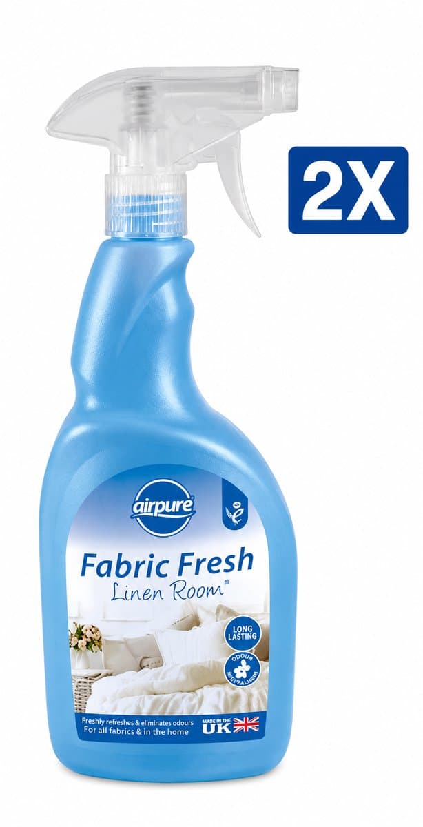 Airpure Textielverfrisser Linnen (Linen Room) 750 ml Spray - Set van 2 Flessen (1.5 L Totaal) - Geurneutralisator voor Beddengoed Gordijnen Kleding en Meubels - 100% Veganistisch en Dierproefvrij - Made in UK — afbeelding 1