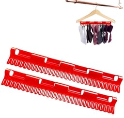 2 stuks - Sokkendroger - Draagbare washaken - Sokkenhouder - Kledingrek - Vierdelig droogrek voor sokken en kleding - winddicht droogrek - kledinghanger - plastic kledinghanger - voor hoeden, schoenveters, handdoeken en sokken - 32*5cm - rood — thumbnail 1