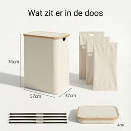 Alles & Co. XXL Wasmand 141 Liter - 3 Vakken Wassorteerder - Met Uitneembare Waszakken - Bamboe & Beige — thumbnail 2