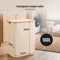 Wasmand 3 vakken - 160L - Beige - Wassorteerder - 3 Uitneembare Waszakken - Wasmand 3 Vakken Met Deksel - Wassorteerder 3 Vakken — thumbnail 5