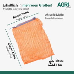 Groentezakken met trekkoord - Opbergzakken - Oogst bewaren - Ademend netweefsel - 100 stuks 34x47cm - Oranje — thumbnail 3