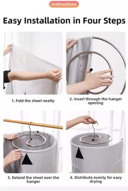 Spiraal droogrek voor kleding - 2 stuks - Droogrek voor lakens - Ophangbaar droogrek voor kleding - Diameter 41,8 cm - voor dekbedden en lakens - zilver — thumbnail 5