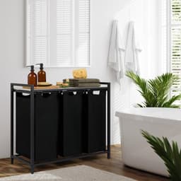 REN® Wasmand 3 Vakken - Wasmand - Wassorteerder - Wasmand Met Deksel - Zwart - 36cm x 84cm x 73cm — thumbnail 3