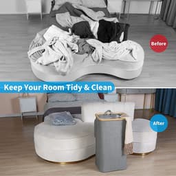 Wasmand Wasmand Met Deksel – 100L Grote Opslagcapaciteit – Opvouwbare Waszak Van Oxford Stof – Bamboe Wasbox Met Handgreep – Met Uitneembare & Wasbare Binnenzak – Grijs/Zwart – Voor Slaapkamer, Badkamer & Wasruimte — thumbnail 5