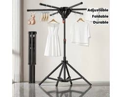 6-Arm Metalen Stang Gemaakte Kleding Droogrek, Opvouwbaar Kledingrek, Hoogte En Breedte Verstelbaar, voor Binnen- En Buitengebruik, Laadvermogen 35-40Kg, met 20 Winddichte Haken En 2 Sokkensluiters, Ruimtebesparend Ontwerp, Stevig En Duurzaam — afbeelding 1