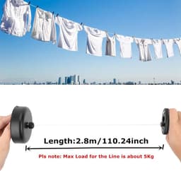 Intrekbare Waslijn - Drooglijn Uitschuifbaar - Kleding Drogen - 304 Roestvrij Staal - 1 meter - Zwart — thumbnail 3