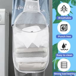 SnelShoppen - Hangende Wasmand - Grote Vouwbare Wasmand met Witte Mesh, Makkelijk te Bevestigen aan Wand of Wasmachine, 59x37cm, Ideaal voor Badkamer — thumbnail 5