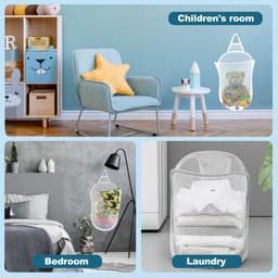 SnelShoppen - Hangende Wasmand - Grote Vouwbare Wasmand met Witte Mesh, Makkelijk te Bevestigen aan Wand of Wasmachine, 59x37cm, Ideaal voor Badkamer — thumbnail 2