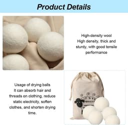 Dailygoods - 6 Stuks Drogerballen van Natuurlijke Wol voor Wasdroger — thumbnail 5