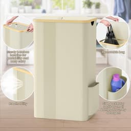 100Lwasmand ，met deksel, transparant mesh ontwerp , wasmand met handgrepen en afneembare waszak, Badkamer, studentverblijf, wasserij, wasmand,Beige wit. — thumbnail 4