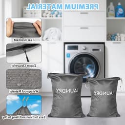 Vouwbare Waterdichte Waszakken voor Vuile Kleding, Set van 2, Ideaal voor Sport en Reizen, Met Rits Sluiting en Opbergruimte - Donkergrijs — thumbnail 4