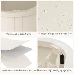 Smalle Wasmand 55L met Deksel – Opvouwbare Wassorteerder met Kunststof Frame – Grote Wasverzamelaar voor Slaapkamer & Badkamer – Wit — thumbnail 5