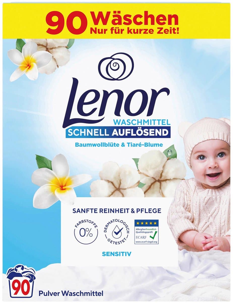 Lenor Sensitive Waspoeder – 4,95 kg – 90 Wasbeurten – Snel Oplosbaar – Voor Gevoelige Huid — afbeelding 1