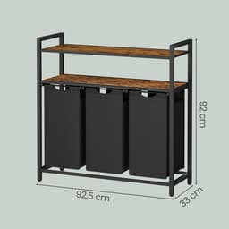VASAGLE - Wasmand - Wassorteerder - 3 Uitneembare Tassen - Legplank - Voor Badkamer en Wasruimte — thumbnail 3