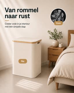 SOVARA- Wasmand 3 vakken - 160L - Beige - Bamboe wassorteerder - 3 uitneembare waszakken — thumbnail 5