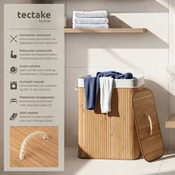 tectake® Robuuste Bamboe Wasmand - Opvouwbaar Met Deksel En Uitneembare Waszak - Verschillende Modellen - (100L Naturel - Rechthoek) — thumbnail 2
