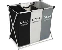 Seth Select 3-delige Wasmand – Grote Inhoud – Inklapbare Wasmand met Sorteervakken - Zwart/ Beige/ Grijs
