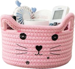 Opbergmand - Gevlochten Katoenen Touw - Kleine Gevlochten Mand - Opbergmand voor Baby Speelgoed - Speelgoedmanden - Opberging (Roze) — thumbnail 1