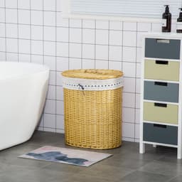 Killogood Wilgentenen wasmand met deksel - met handgreep - verwijderbare waszak - wasmand voor badkamer - wasruimte - slaapkamer - natuurlijke kleur — thumbnail 5