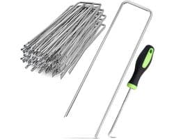 SnelShoppen - Pack van 50 Grondankers, Stevige Stalen Tentstaken, Anti-Roest Haringen voor Tuin, Camping, Fleece en Schutting, Inclusief 1 Stuk 45° Ge