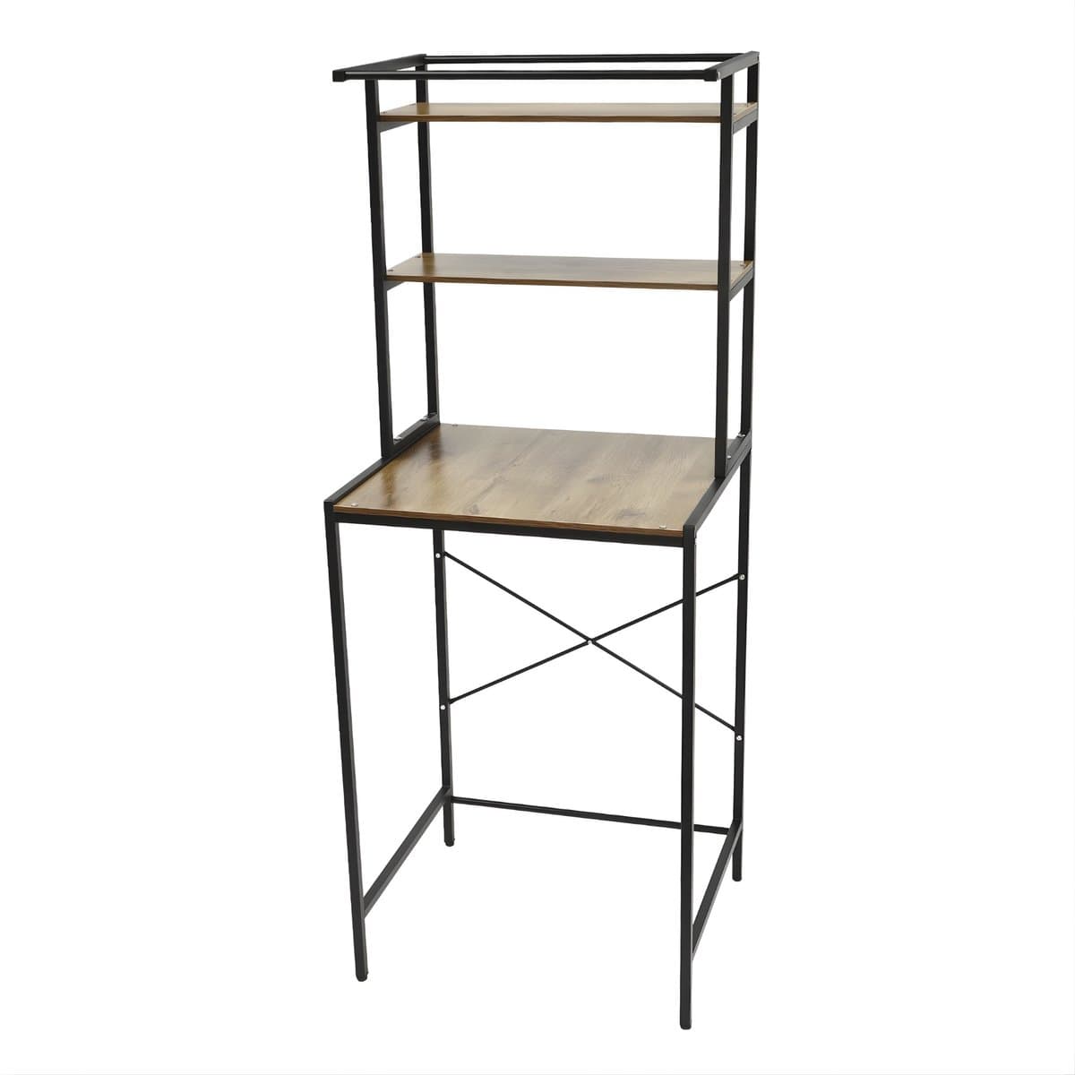 Wasmachine en Droger Opbergrek – Verstelbaar Badkamer Organizer Rek met Verstelbare Voeten – Ruimtebesparend Opslagsysteem 69 x 60 x 176,5 cm – Zwart & Eikenhout — afbeelding 1