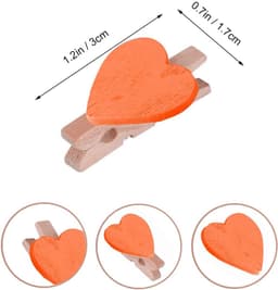 Houten Hart Knijpers - Mini Clips - Foto Decoratie - Natuurlijk Touw - 3 cm - Oranje — thumbnail 5