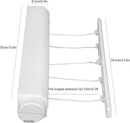 Automatische Waslijn - Uittrekbare Wandwasdroger - 3.75 Meter Waslijn voor Binnen en Buiten - Ruimtebesparende Drooglijn voor Badkamer, Balkon en Tuin - Wit — thumbnail 4