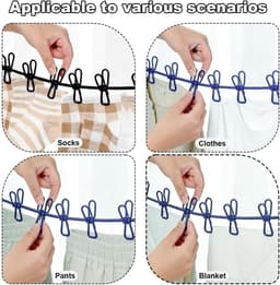 Waslijn - Waslijndraad - Reiswaslijn - Waslijn Camping – Compact– Incl. Oogjes - Rekbare Intrekbare Elastische Waslijn – Voor Reizen, Kamperen, Thuis – 1,8 m – 2 Stuks - Zwart Blauw — thumbnail 5