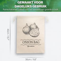 Opbergzak Uien - Groentezak Katoen - Verse Groenten Bewaren - Goede Luchtcirculatie - 5kg Capaciteit - Natuurlijk — thumbnail 5