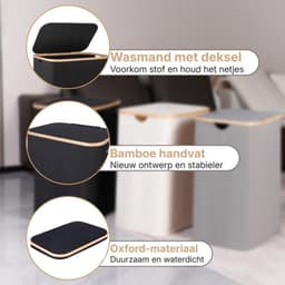 Thuys - Wasmand Zwart 150L - Dubbele Compartimenten - Uitneembare Binnenzakken - Opvouwbaar - voor Slaapkamer en Badkamer — thumbnail 3
